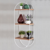 Beyaz Metal Ahşap Aksesuar Rafı Elips - Dikey