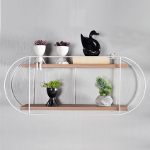 Beyaz Metal Ahşap Aksesuar Rafı Elips - Yatay