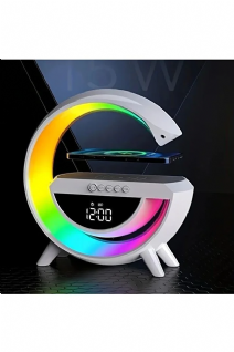 Çok Fonksiyonlu, Şarj Eder, Alarmlı, Saatli, Radyolu, RGB Çok Renkli Aydınlatma Masa Saati - Lambası
