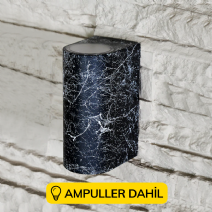 Mermer Desenli Çift Yönlü Dekoratif Duvar Aplik Ampuller Dahil - Siyah Beyaz