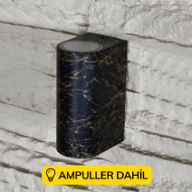 Mermer Desenli Çift Yönlü Dekoratif Duvar Aplik Ampuller Dahil - Siyah Gold