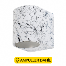 Mermer Desenli Tek Yönlü Dekoratif Duvar Aplik Ampuller Dahil - Beyaz