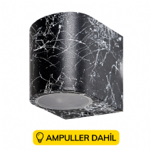 Mermer Desenli Tek Yönlü Dekoratif Duvar Aplik Ampuller Dahil - Siyah Beyaz