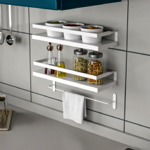 Olea Çok Amaçlı Metal Duvar Rafı - Beyaz Çerçeveli Beyaz Raflı