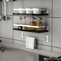 Olea Çok Amaçlı Metal Duvar Rafı - Beyaz Çerçeveli Siyah Raflı