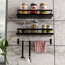 Olea Çok Amaçlı Metal Duvar Rafı - Siyah Çerçeveli Siyah Raflı