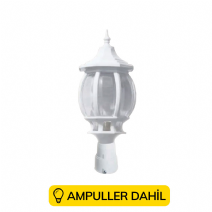 Sekizgen Direk Üstü Ovan Taban Bahçe Armatürü Ampuller Dahil - Beyaz